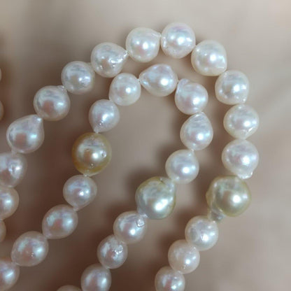Aoyama Akoya 90cm long baroque pearl necklace with white and yellow pearls and silver clasp