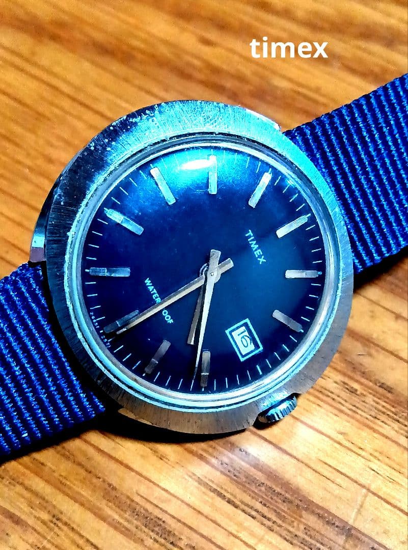 TIMEX Dark Navy Dial Elliptical Date Hand-wind Manual Men's Watch — Japanese