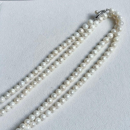 Akoya pearl long necklace with 6.5mm pearls, 125cm length, featuring 2-strand and 3-strand options