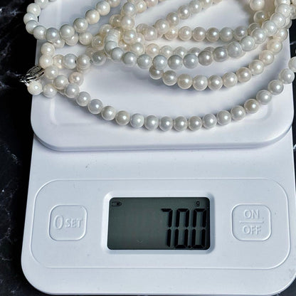 Akoya pearl long necklace with 6.5mm pearls, 125cm length, featuring 2-strand and 3-strand options