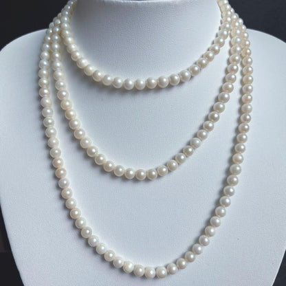 Akoya pearl long necklace with 6.5mm pearls, 125cm length, featuring 2-strand and 3-strand options