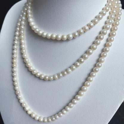 Akoya pearl long necklace with 6.5mm pearls, 125cm length, featuring 2-strand and 3-strand options