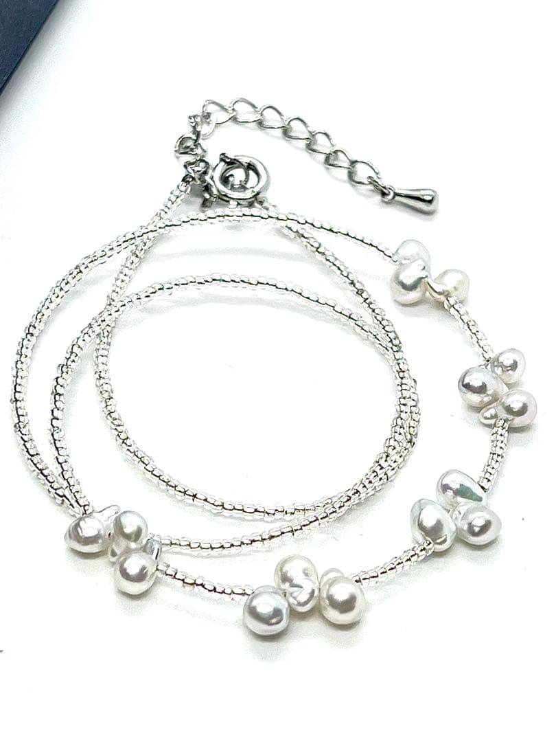 Akoya pearl natural blue baby pearl necklace with uncolored pearls and Italian K18 white gold foil