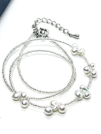 Akoya pearl natural blue baby pearl necklace with uncolored pearls and Italian K18 white gold foil