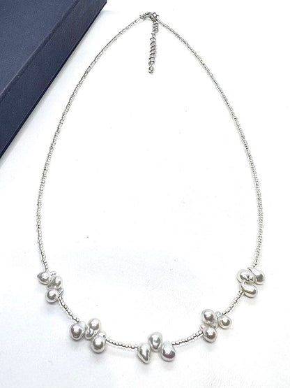 Akoya pearl natural blue baby pearl necklace with uncolored pearls and Italian K18 white gold foil