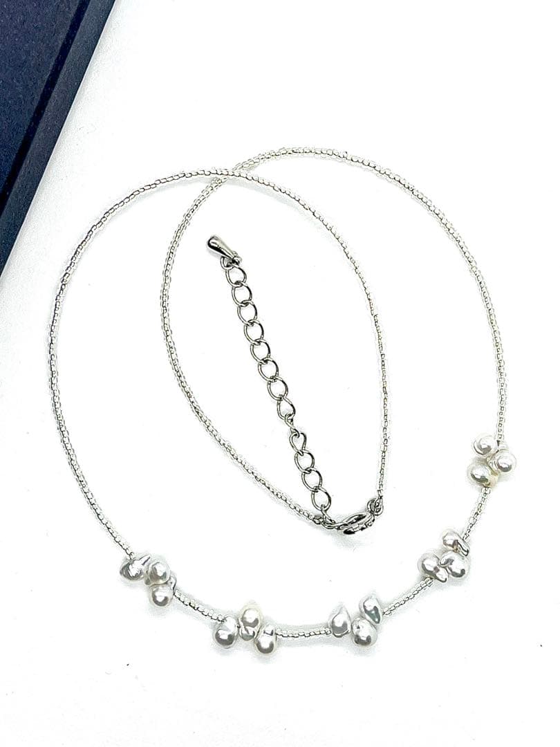 Akoya pearl natural blue baby pearl necklace with uncolored pearls and Italian K18 white gold foil