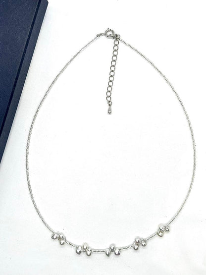 Akoya pearl natural blue baby pearl necklace with uncolored pearls and Italian K18 white gold foil
