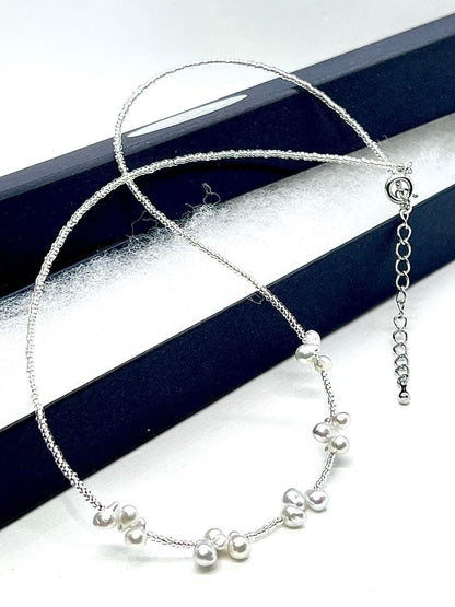 Akoya pearl natural blue baby pearl necklace with uncolored pearls and Italian K18 white gold foil