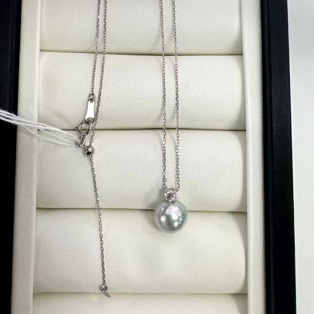 Shin Kagaku Shin Toma necklace with large 9.1mm Akoya pearls and 0.1ct diamond
