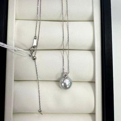 Shin Kagaku Shin Toma necklace with large 9.1mm Akoya pearls and 0.1ct diamond