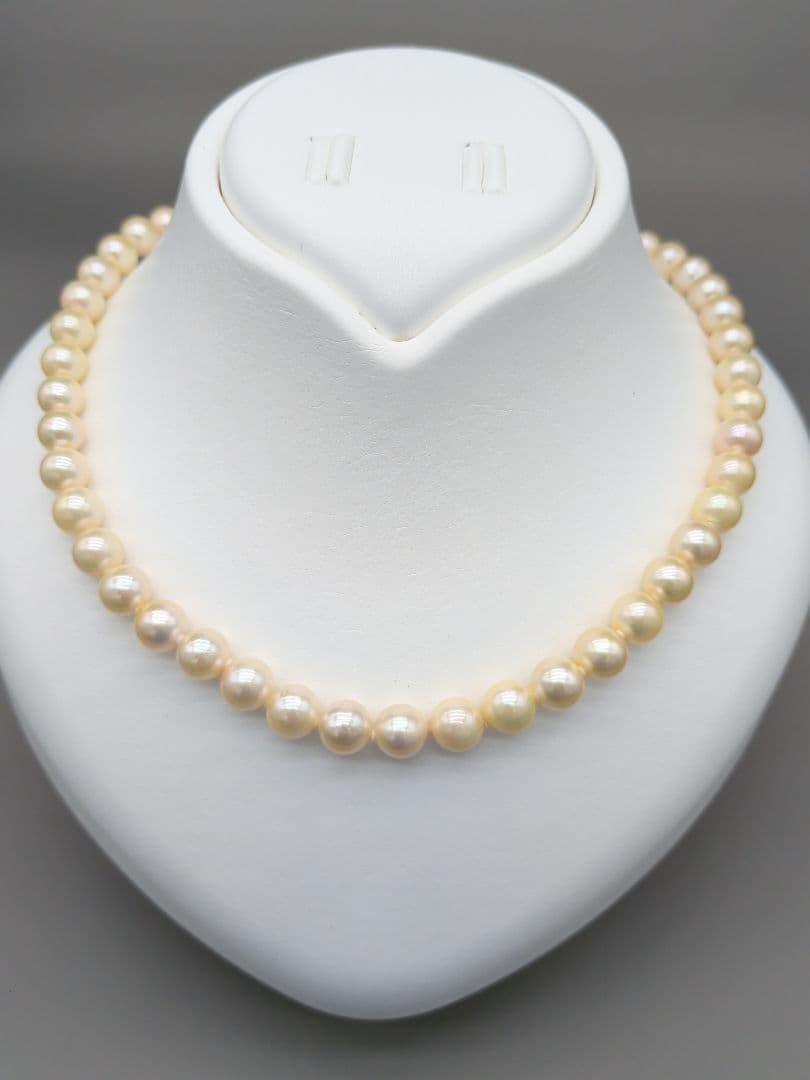 Akoya genuine pearl necklace 42cm with champagne yellow 8-8.5mm pearls and silver clasp