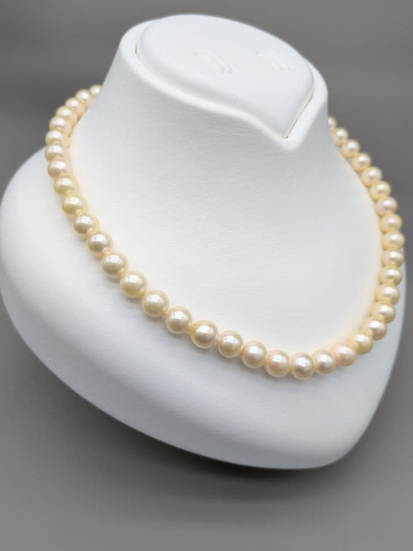 Akoya genuine pearl necklace 42cm with champagne yellow 8-8.5mm pearls and silver clasp