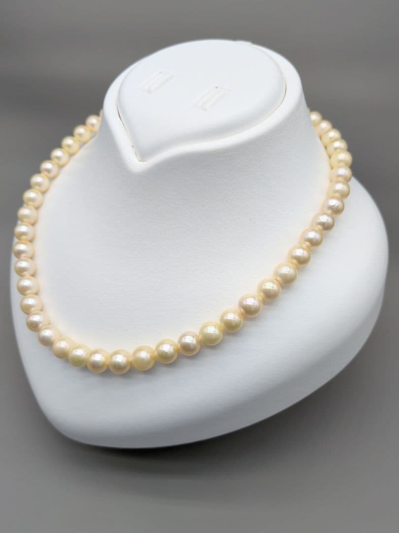 Akoya genuine pearl necklace 42cm with champagne yellow 8-8.5mm pearls and silver clasp