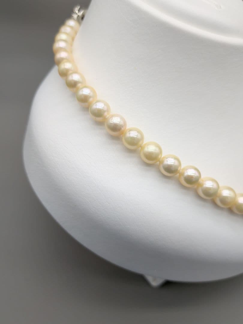 Akoya genuine pearl necklace 42cm with champagne yellow 8-8.5mm pearls and silver clasp