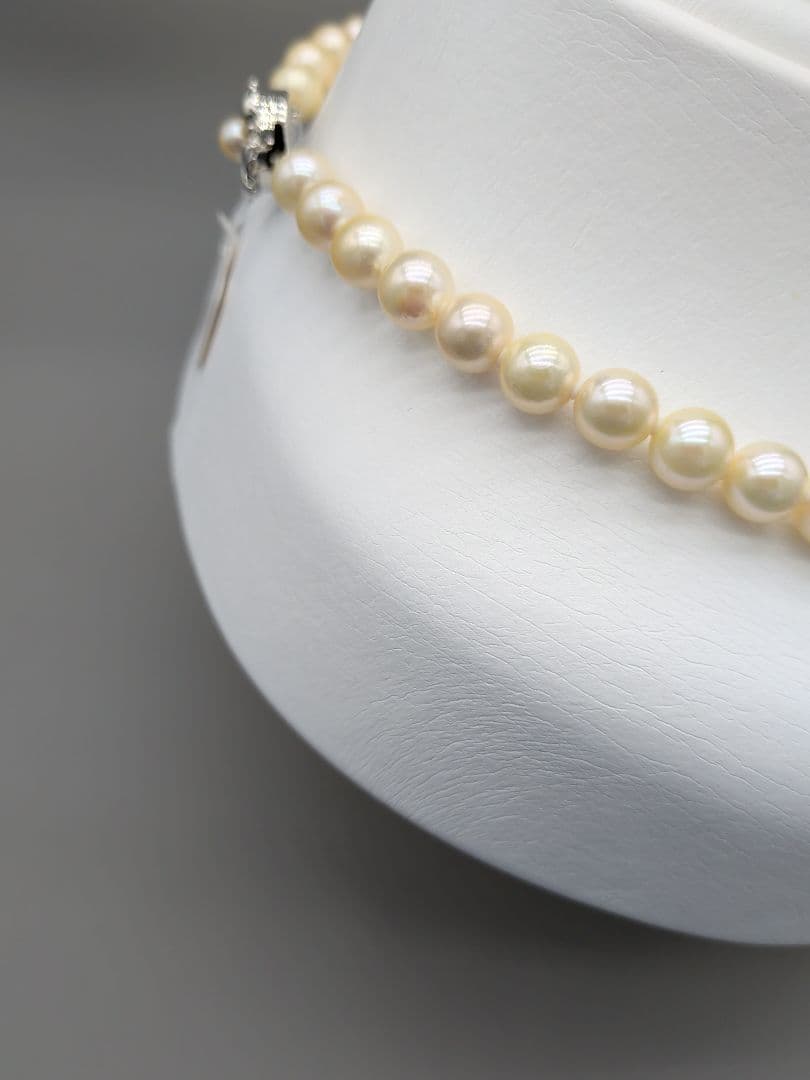 Akoya genuine pearl necklace 42cm with champagne yellow 8-8.5mm pearls and silver clasp