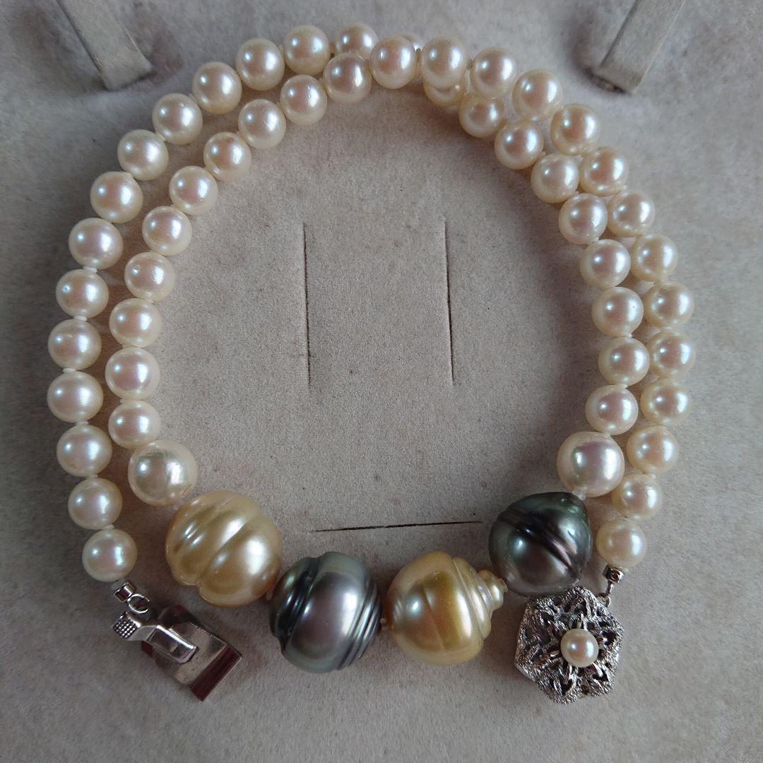 44cm necklace with large 15mm baroque South Sea pearl and 6-8mm Akoya pearls showcasing natural blemishes and luster