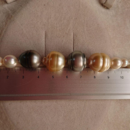 44cm necklace with large 15mm baroque South Sea pearl and 6-8mm Akoya pearls showcasing natural blemishes and luster