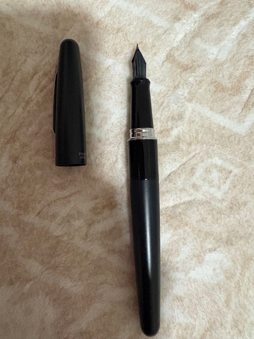 Pilot Fountain Pen with black matte textured body and silver clip, approximately 150mm in length