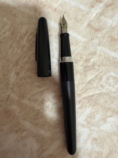 Pilot Fountain Pen with black matte textured body and silver clip, approximately 150mm in length