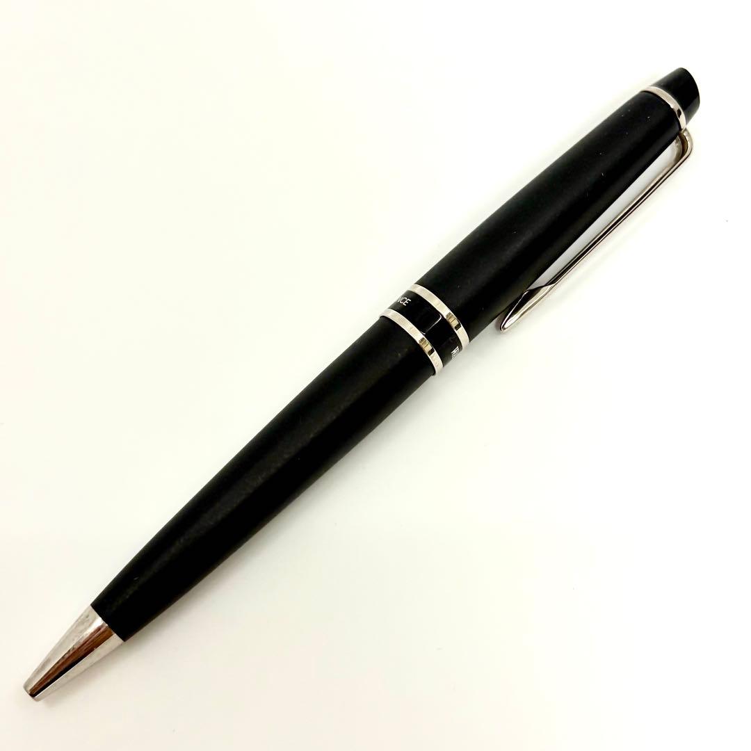 Waterman Expert ballpoint pen in matte black with silver trim shown from side angle