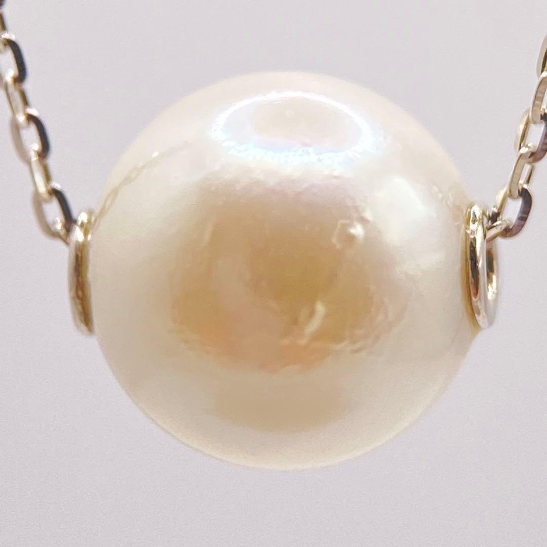 Akoya genuine 7.5mm pearl necklace with Pt850 platinum small bean chain 45cm slide adjuster