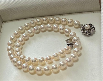 Hana-dama grade Akoya natural pearl necklace with 8.0-8.5mm pink rose pearls and silver clasp