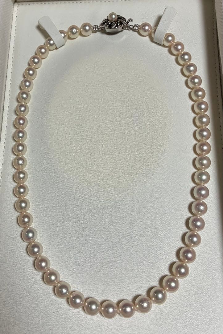 Hana-dama grade Akoya natural pearl necklace with 8.0-8.5mm pink rose pearls and silver clasp