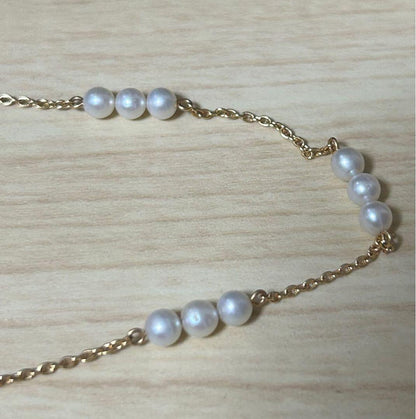 TASAKI Freshwater Pearl K18 Station Necklace with white pearls on a 38cm gold station chain