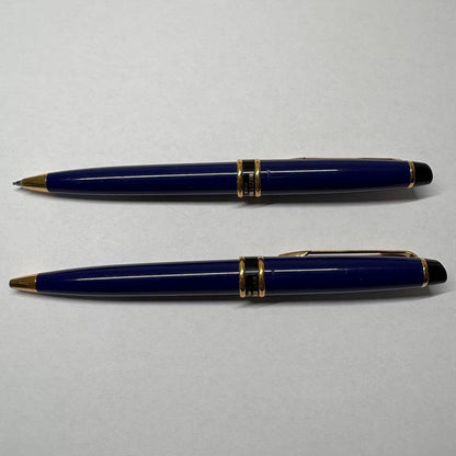 WATERMAN deep blue ballpoint pen and mechanical pencil set with gold accents