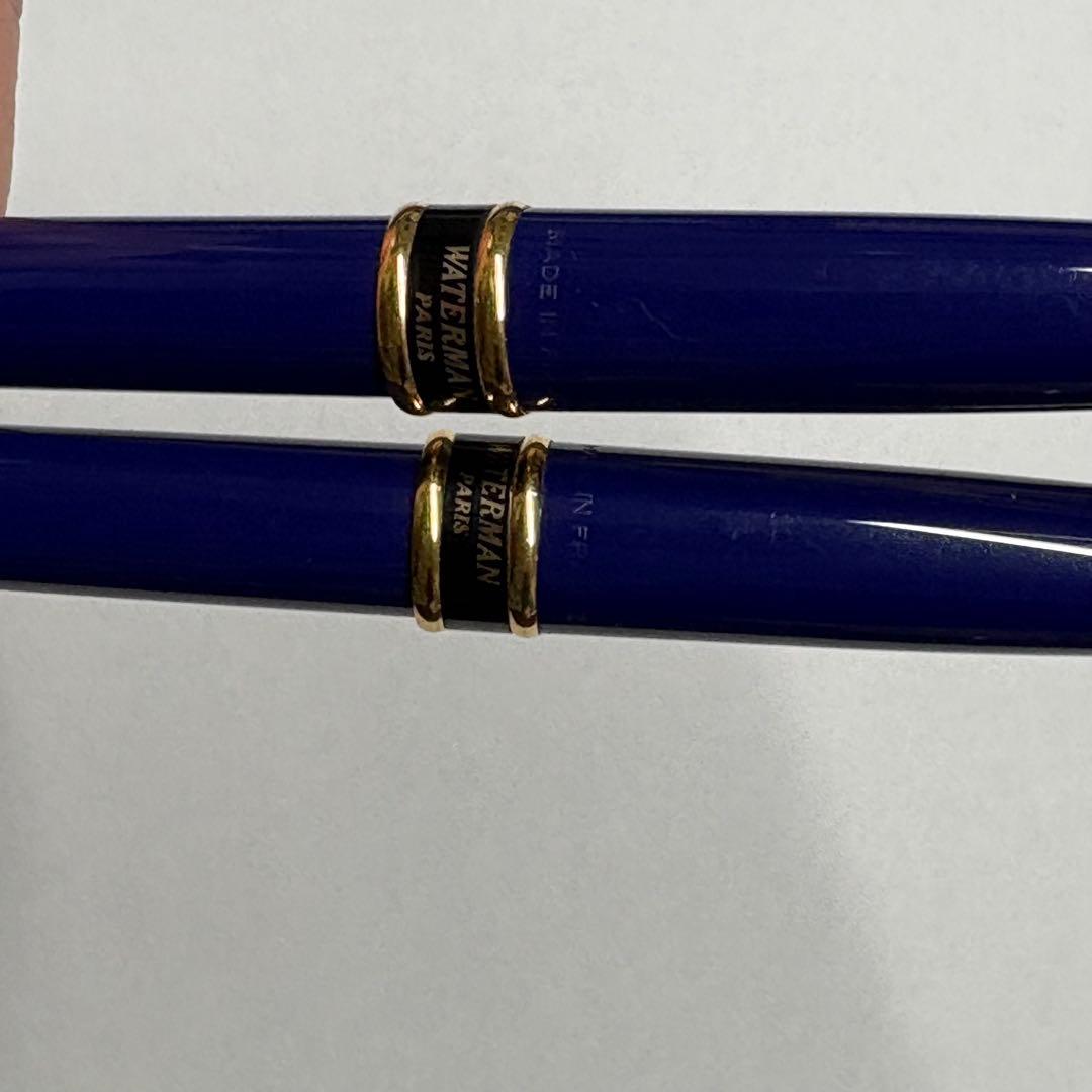 WATERMAN deep blue ballpoint pen and mechanical pencil set with gold accents