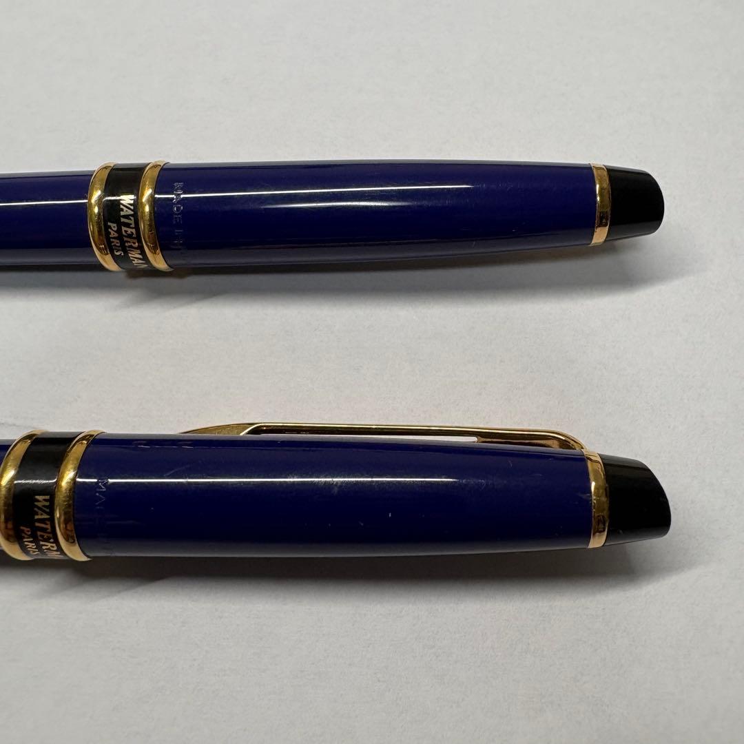 WATERMAN deep blue ballpoint pen and mechanical pencil set with gold accents