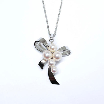 Mikimoto Pearl Ribbon Necklace with 4.0-5.7mm pearls on silver 40cm chain