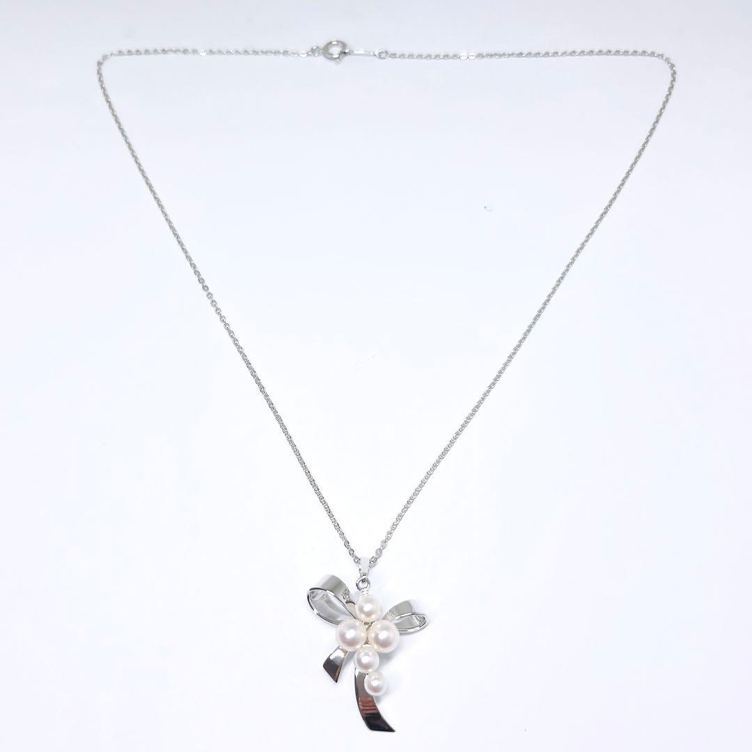 Mikimoto Pearl Ribbon Necklace with 4.0-5.7mm pearls on silver 40cm chain