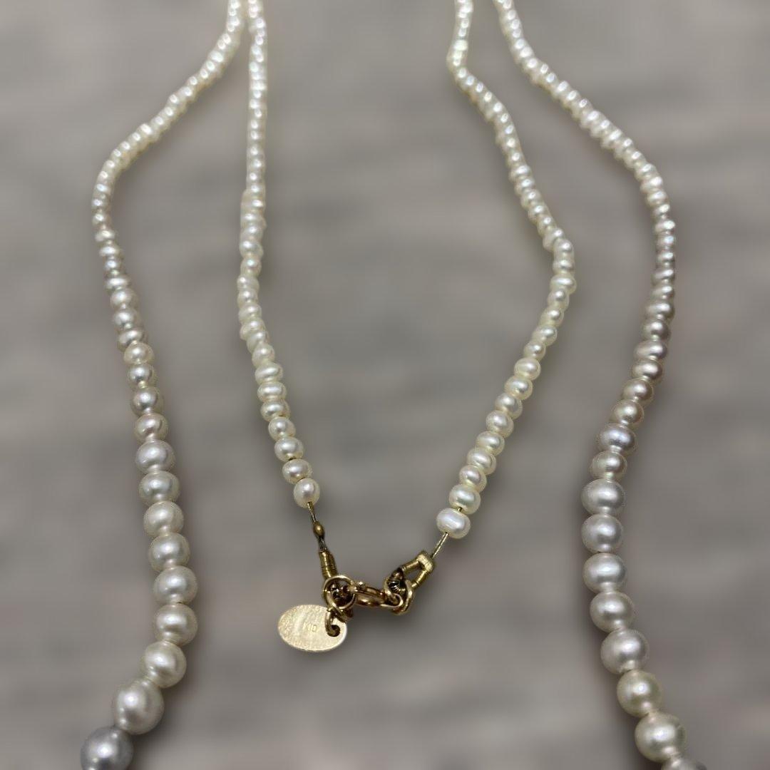 Agete Gradient Long Pearl Necklace measuring 100 cm with varying pearl sizes on a white background