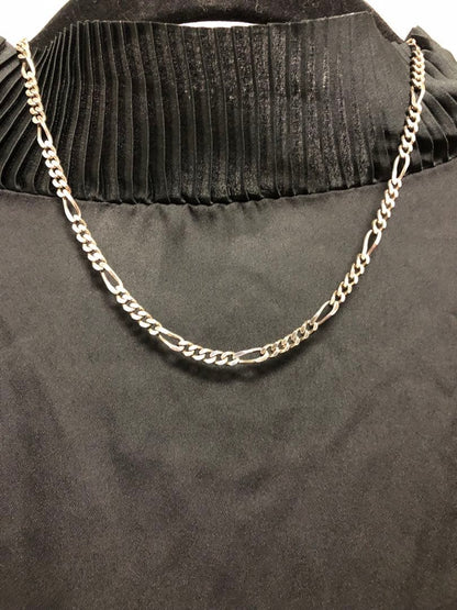 Agette 925 silver ball chain necklace paired with vintage Figaro chain on white background