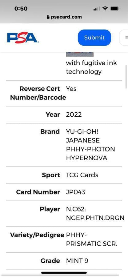 PSA 9 Yu-Gi-Oh Blue-Eyes Ultimate Dragon — Japanese