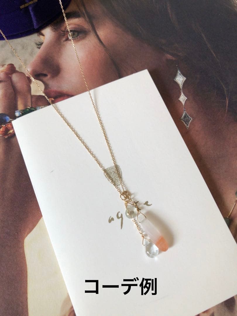 Agete K10 yellow gold necklace chain 40cm with attached earring charm on white background