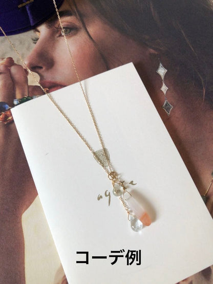 Agete K10 yellow gold necklace chain 40cm with attached earring charm on white background