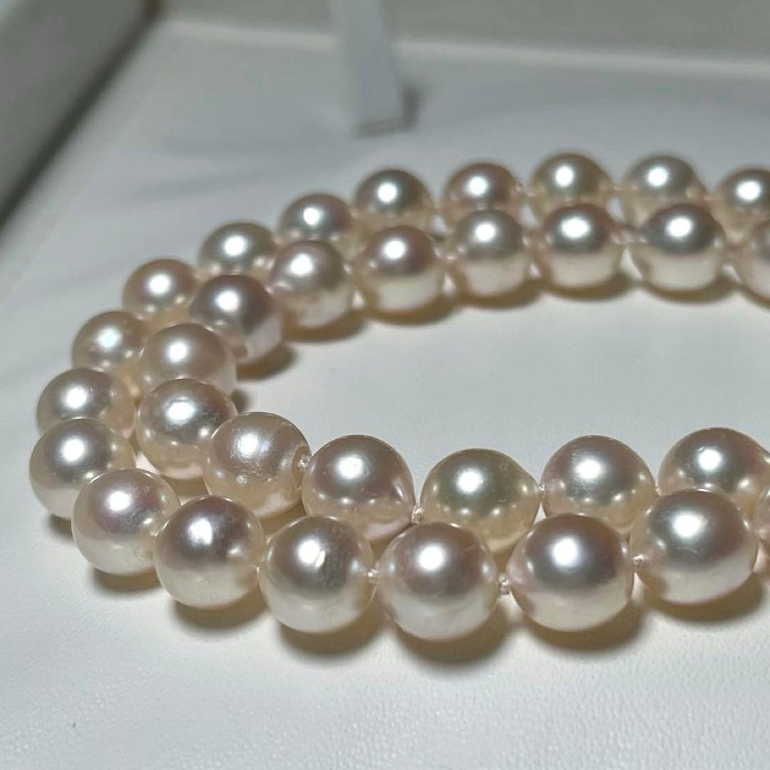 Akoya pearl necklace with semi-round pearls sized 7.6 to 8.4 mm on a 43 cm silver stamped strand