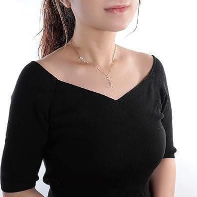 Pure Gold Finish Akoya Baby Pearl Necklace with 7 pearls and CZ stones on ladies collarbone