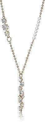 Pure Gold Finish Akoya Baby Pearl Necklace with 7 pearls and CZ stones on ladies collarbone