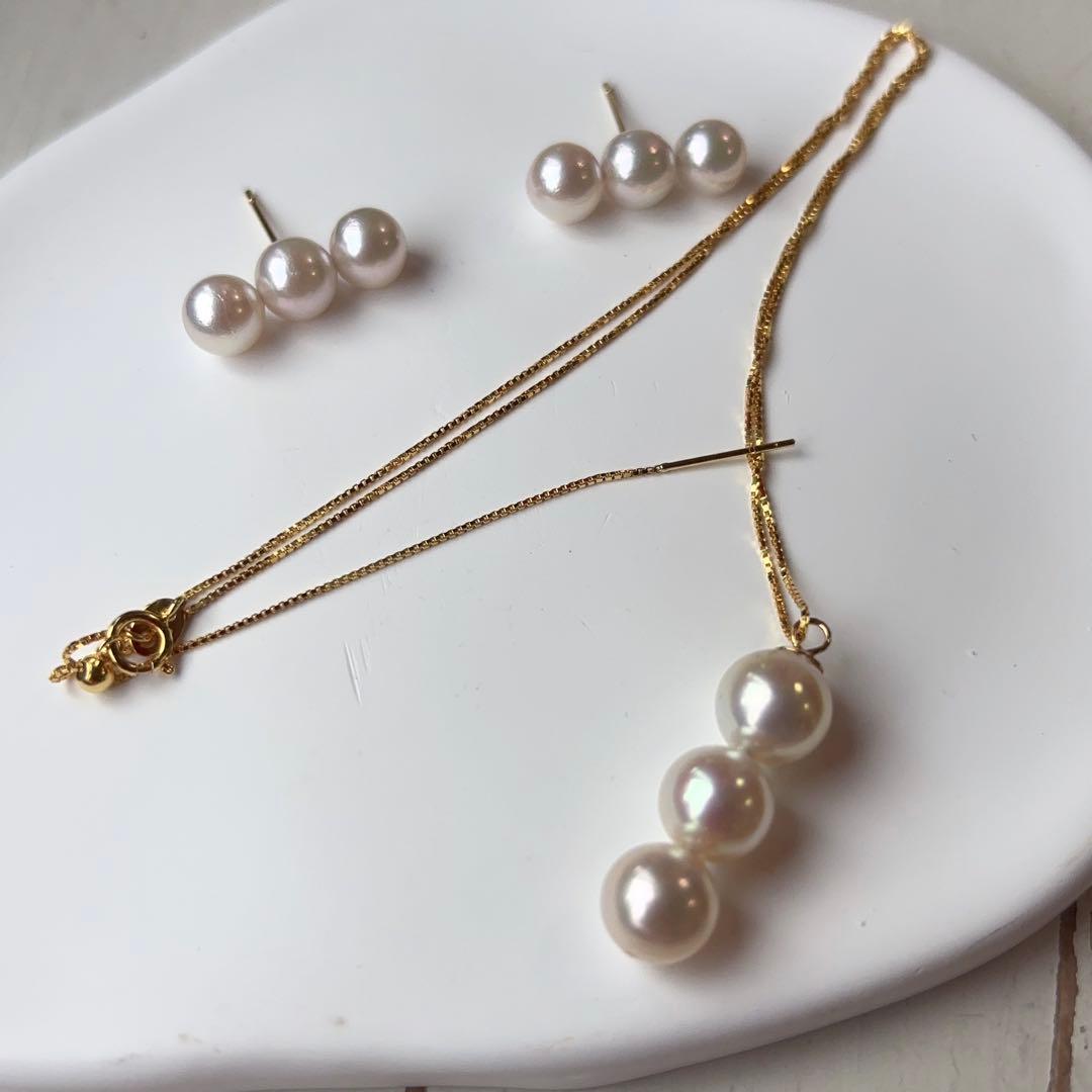 Azuka Pearl 3-Row Necklace with 8-8.5mm Akoya pearls on S925 gold Venetian chain