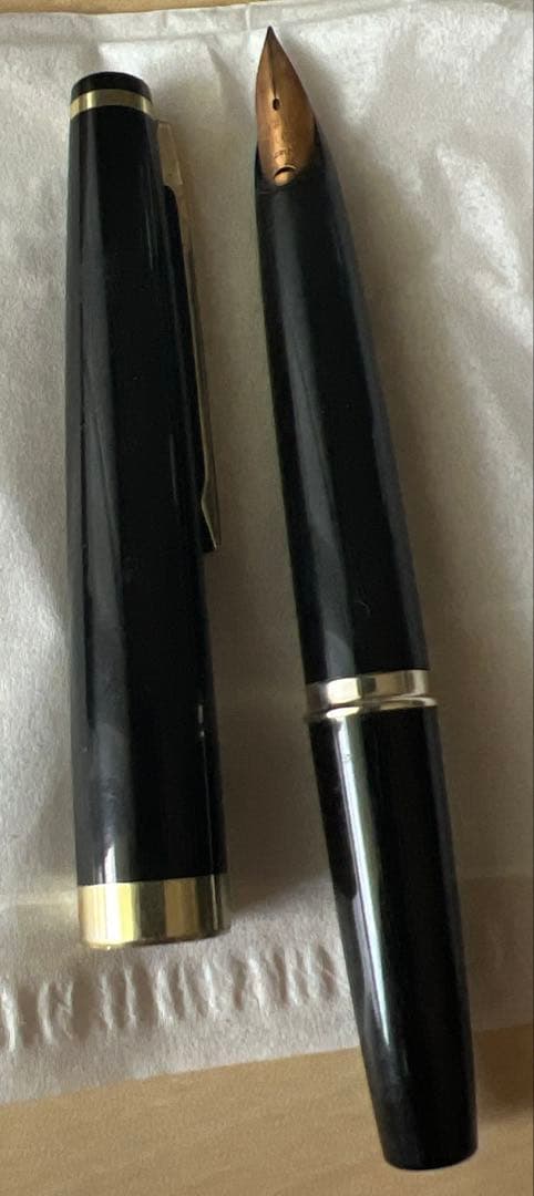 Close-up of PILOT 18k fountain pen showing gold nib and sleek design