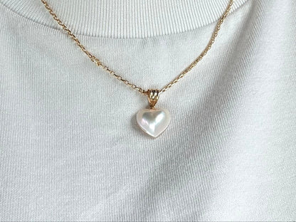 Tasaki Maeboule Pearl Heart pendant top in 18K yellow gold with V-shaped bail and 12mm pearl