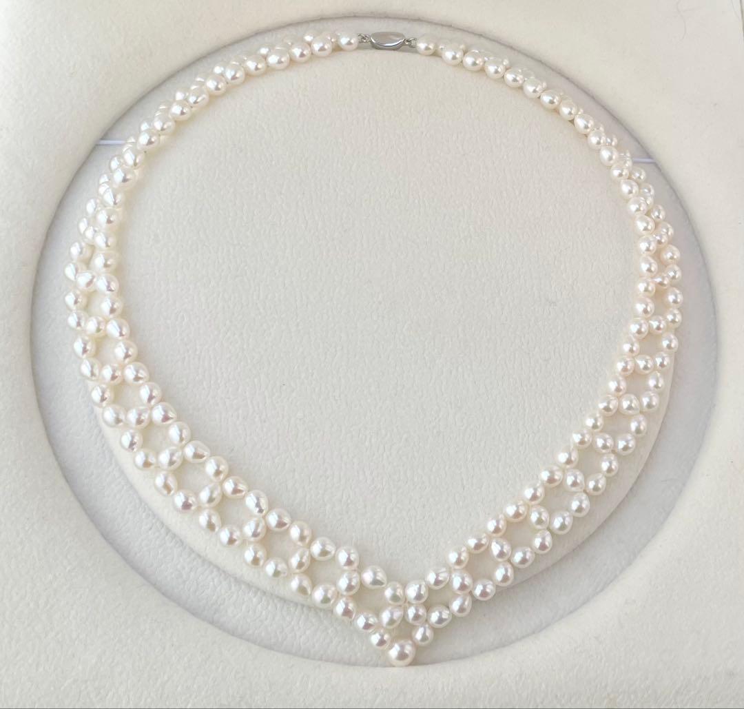 Mirror finish genuine Akoya pearl necklace with 6.2mm drop pearls and S925 silver clasp in V shape