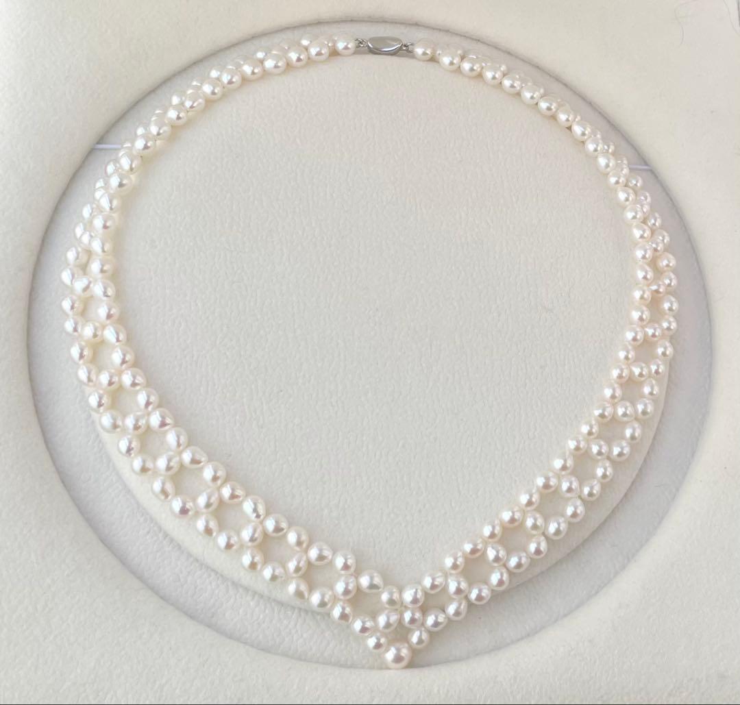 Mirror finish genuine Akoya pearl necklace with 6.2mm drop pearls and S925 silver clasp in V shape