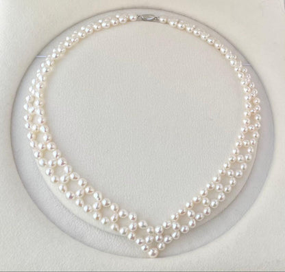 Mirror finish genuine Akoya pearl necklace with 6.2mm drop pearls and S925 silver clasp in V shape