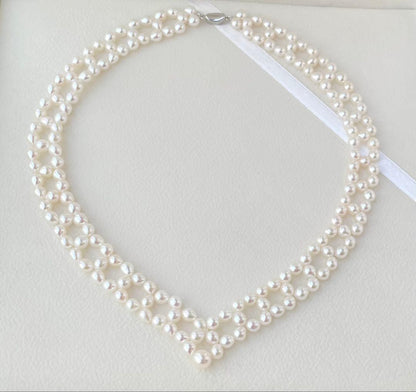 Mirror finish genuine Akoya pearl necklace with 6.2mm drop pearls and S925 silver clasp in V shape