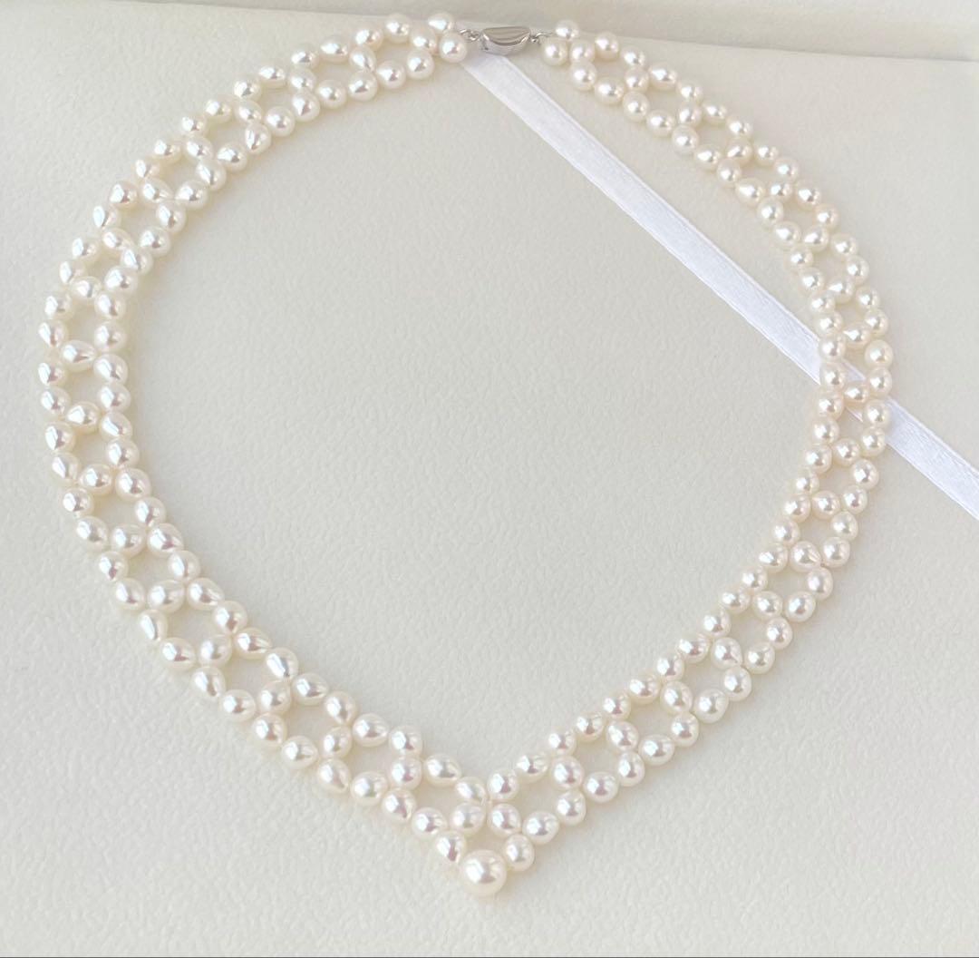 Mirror finish genuine Akoya pearl necklace with 6.2mm drop pearls and S925 silver clasp in V shape