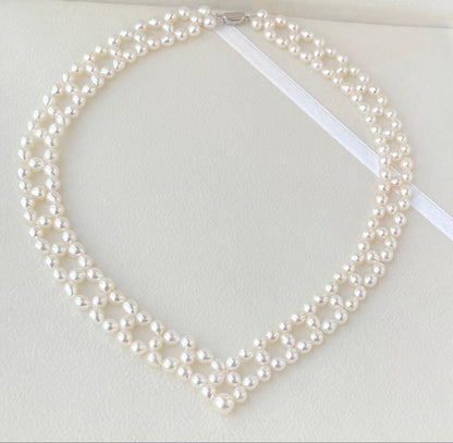 Mirror finish genuine Akoya pearl necklace with 6.2mm drop pearls and S925 silver clasp in V shape